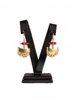 Altın Kaplama Mercan Antik Yarım Ay Küpe