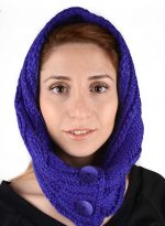 Mavi-Mor Saç Örgülü Düğmeli El Örgüsü Boyunluk - Görsel 2