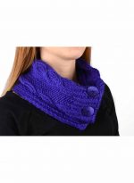 Mavi-Mor Saç Örgülü Düğmeli El Örgüsü Boyunluk - Görsel 3